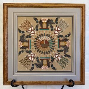Authentic Native American Navajo Sandpainting Healing/Protection Signed Framed
